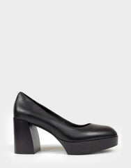 Women's Platform Pump in Black Leather