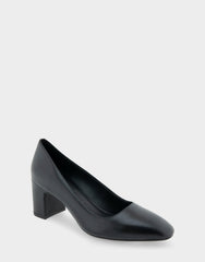 Minetta Black Leather Mid-Heel Pump