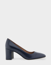 Minetta Navy Leather Mid-Heel Pump