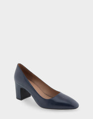 Minetta Navy Leather Mid-Heel Pump