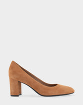 Betsy Tan Genuine Suede Mid Heel Pump
