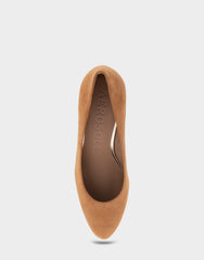 Betsy Tan Genuine Suede Mid Heel Pump