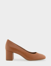 Ebel Tan Genuine Leather Mid Heel Pump