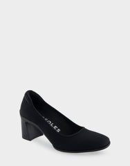 Casta Black Stretch Gabardine Fabric Mid Heel Pump