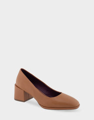 Alae Tan Genuine Leather Mid Heel Pump