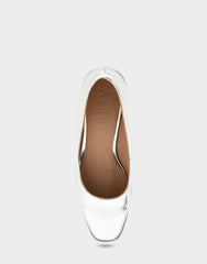 Alae Silver Mirror Metallic Faux Leather Soft Square Toe Block Heel Pump