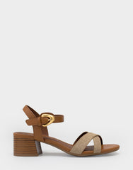 Women's Low Heeled Sandal in Natural Linen