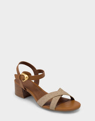 Women's Low Heeled Sandal in Natural Linen