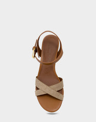 Women's Low Heeled Sandal in Natural Linen