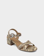 Women's Heeled Sandal in Pale Yellow Faux Snake Print