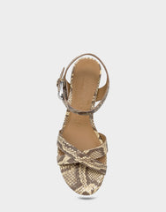 Women's Heeled Sandal in Pale Yellow Faux Snake Print