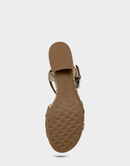 Women's Heeled Sandal in Pale Yellow Faux Snake Print