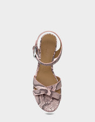 Women's Heeled Sandal in Pale Pink Faux Snake Print