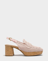 Santina Platform Slingback Loafer In Pale Pink Embroidered Raffia