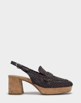 Santina Platform Slingback Loafer In Dark Brown Embroidered Natural Raffia