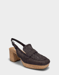 Santina Platform Slingback Loafer In Dark Brown Embroidered Natural Raffia