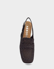 Santina Platform Slingback Loafer In Dark Brown Embroidered Natural Raffia