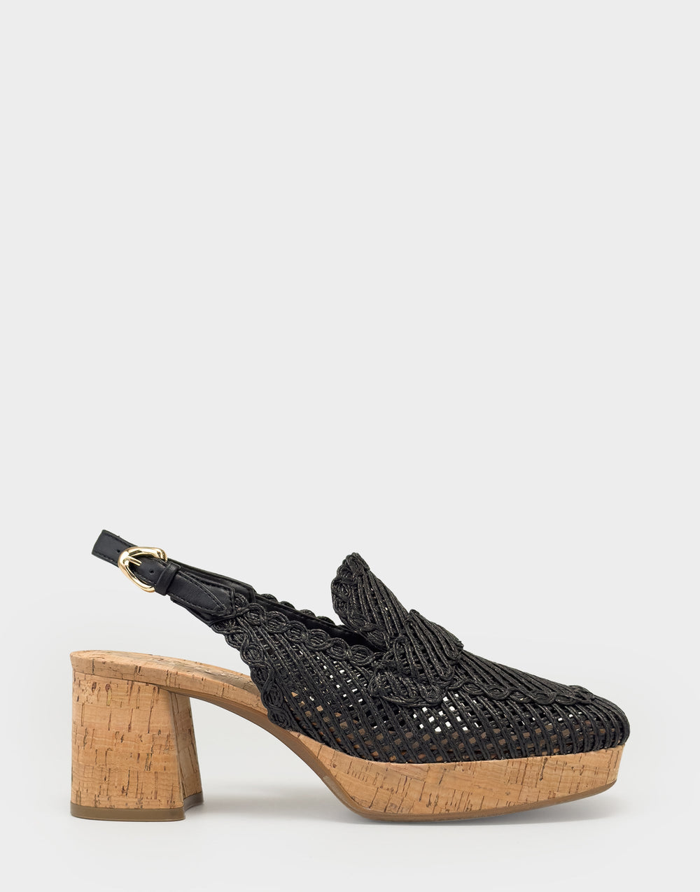 Santina Platform Slingback Loafer In Black Raffia