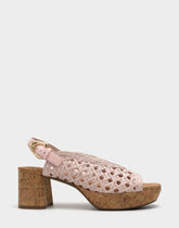 Women's Platform Sandal In Pale Pink Embroidered Raffia