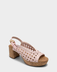Women's Platform Sandal In Pale Pink Embroidered Raffia