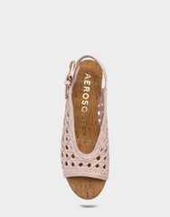 Women's Platform Sandal In Pale Pink Embroidered Raffia