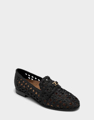 Women's Dress Flat in Black Faux Raffia
