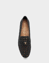 Women's Dress Flat in Black Faux Raffia