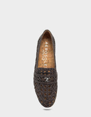Women's Dress Flat in Dark Brown Faux Raffia