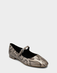 Women's Casual Flat in Champagne Faux Metallic Snake Print