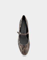 Women's Casual Flat in Champagne Faux Metallic Snake Print