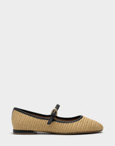 Women's Casual Flat in Natural/Black Basket Raffia