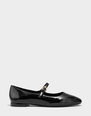 Women's Casual Flat in Black Faux Crinkle Patent
