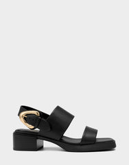 Women's Heeled Sandal in Black Faux Soft Leather