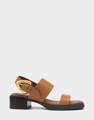 Women's Heeled Sandal in Tan Faux Soft Leather