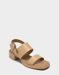 Women's Heeled Sandal in Beige Bisque Faux Soft Leather