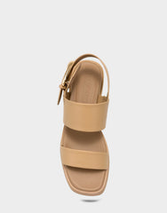 Women's Heeled Sandal in Beige Bisque Faux Soft Leather