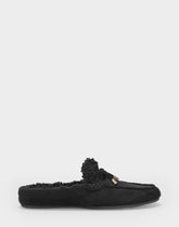 Women's Loafer Mule in Black Faux Suede/Shearling