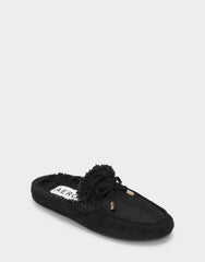 Women's Loafer Mule in Black Faux Suede/Shearling