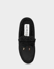 Women's Loafer Mule in Black Faux Suede/Shearling