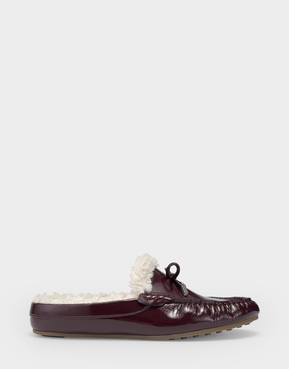 Women's Loafer Mule in Merlot Crinkle Patent/Shearling