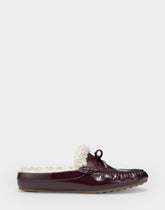 Women's Loafer Mule in Merlot Crinkle Patent/Shearling