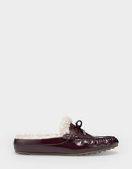 Women's Loafer Mule in Merlot Crinkle Patent/Shearling