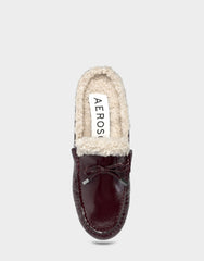 Women's Loafer Mule in Merlot Crinkle Patent/Shearling