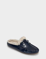 Women's Loafer Mule in Navy Crinkle Patent/Shearling
