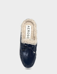 Women's Loafer Mule in Navy Crinkle Patent/Shearling