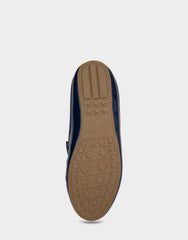 Women's Loafer Mule in Navy Crinkle Patent/Shearling