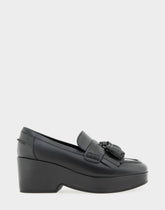 Women's Flatform Loafer in Black Faux Leather