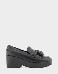 Women's Flatform Loafer in Black Faux Leather
