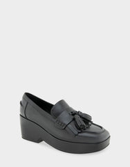 Women's Flatform Loafer in Black Faux Leather