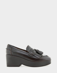 Women's Flatform Loafer in Dark Tan Faux Leather